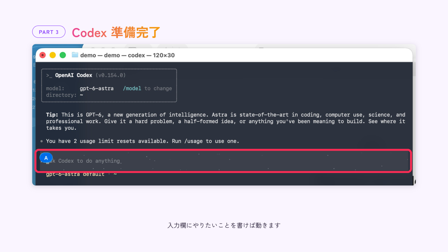 入力欄が表示された Codex の画面