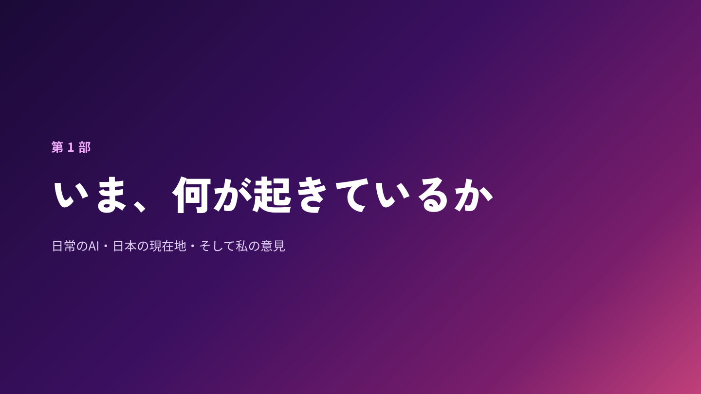 第1部 いま、何が起きているか。日常のAI・日本の現在地・そして私の意見