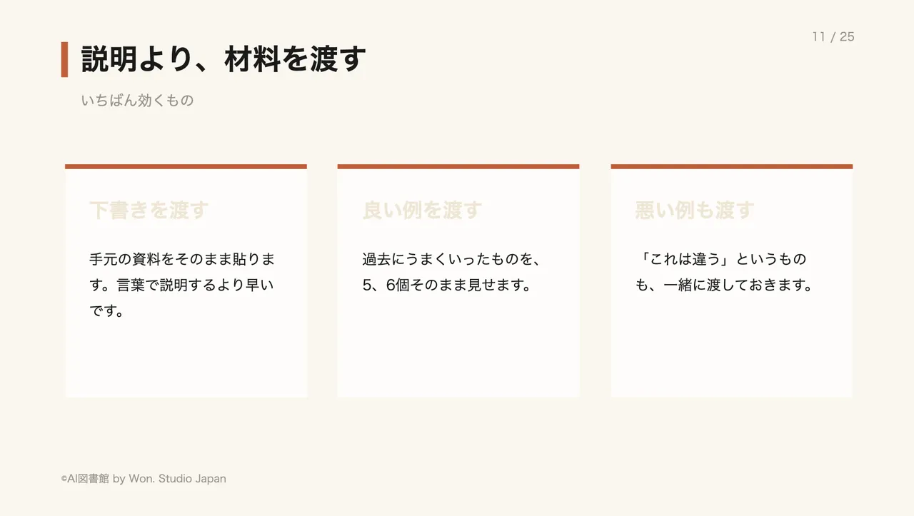 説明より、材料を渡す