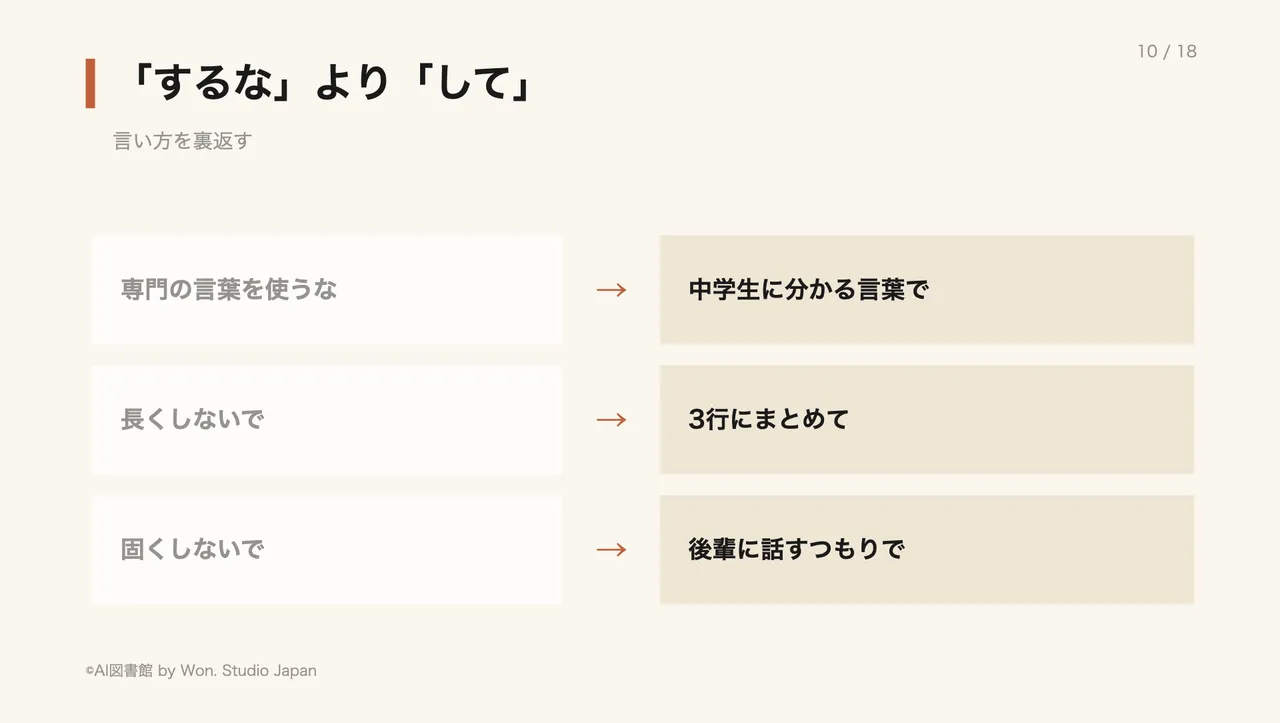 「するな」より「して」