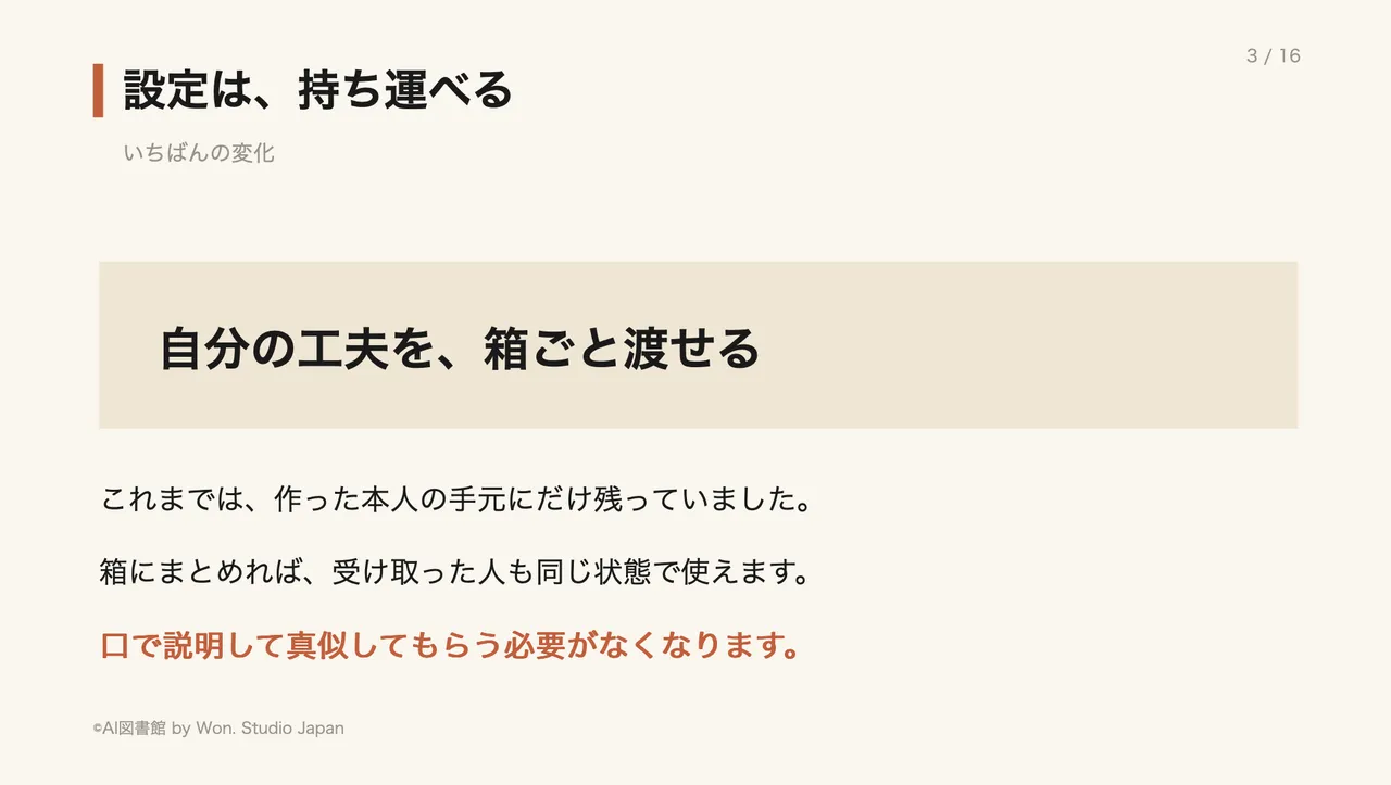 設定は、持ち運べる