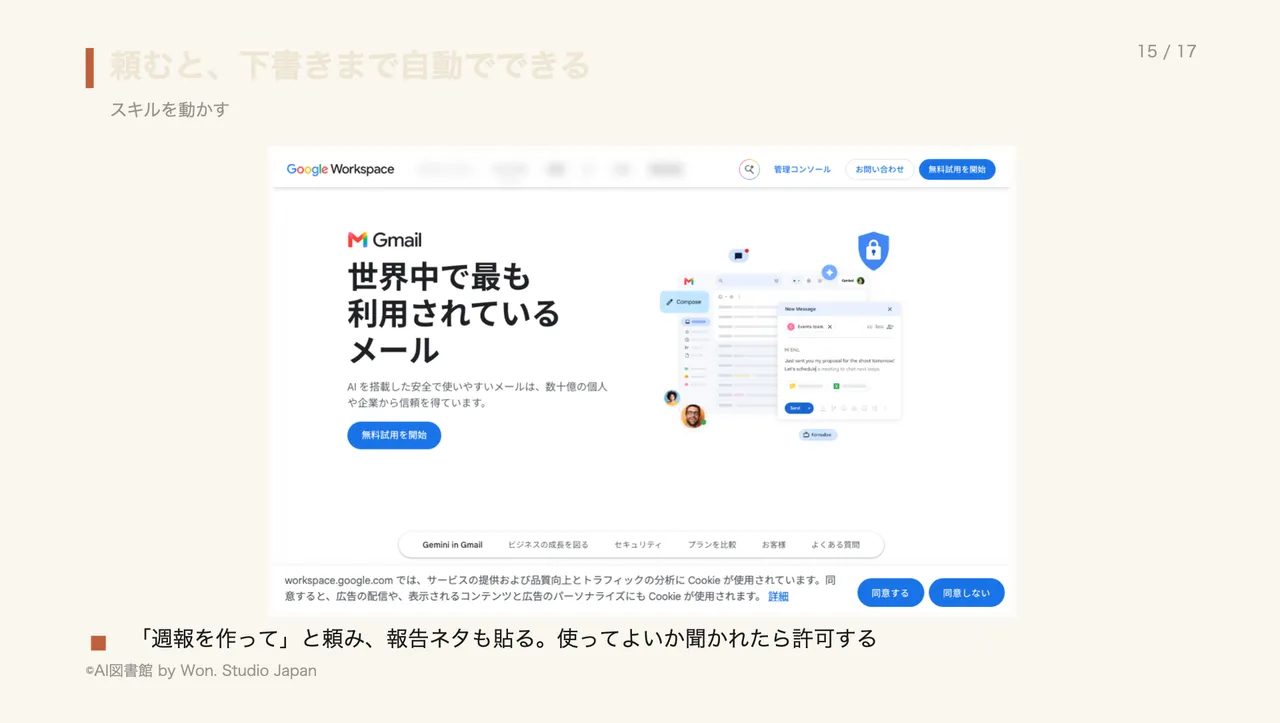 頼むと、下書きまで自動でできる