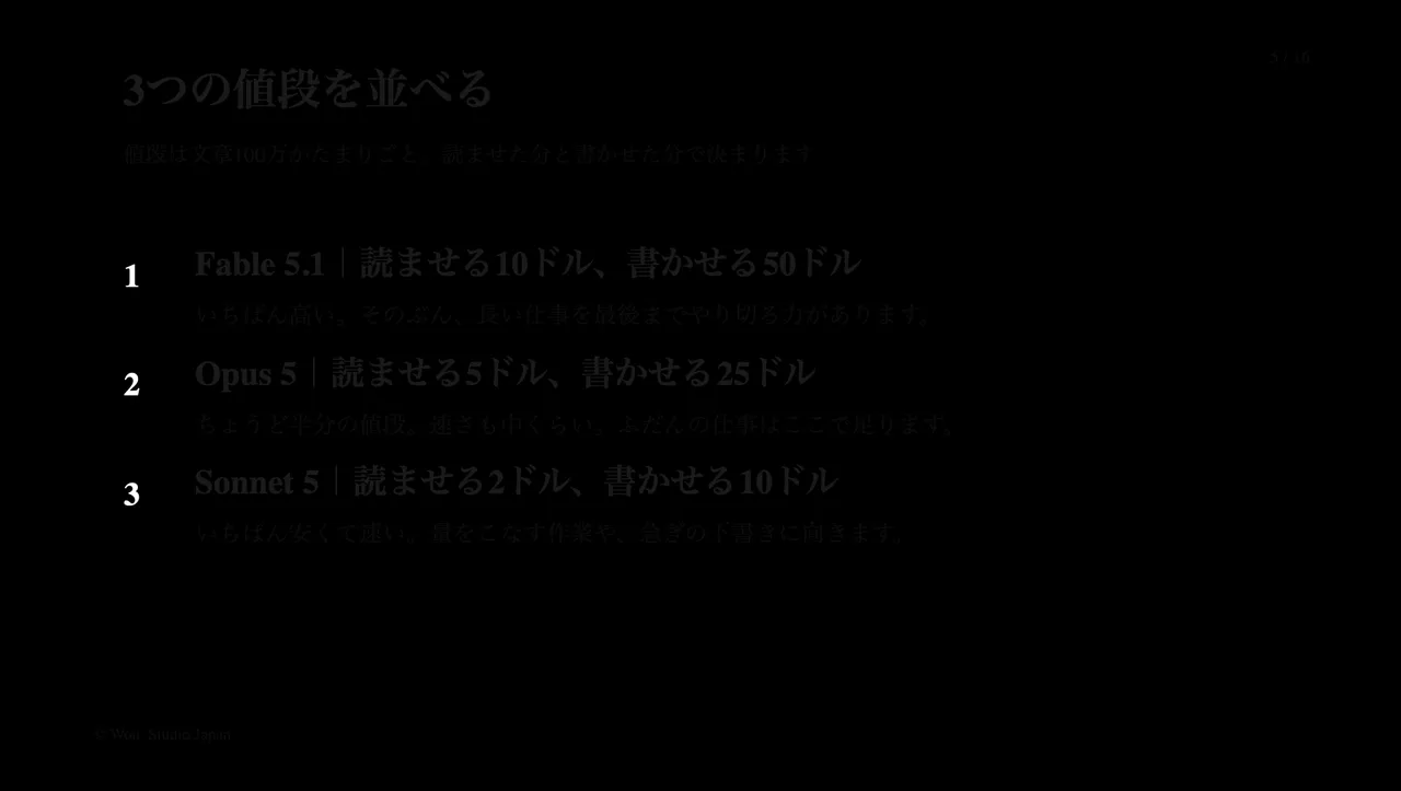 3つの値段を並べる